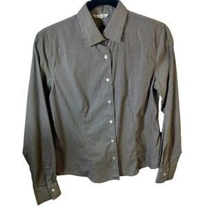 Loro Piana Womens Brown Striped Cotton Blend Button Down Shirt Made in Italy 44